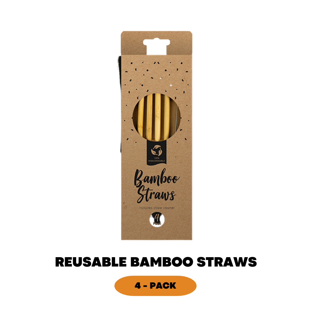 4x Reusable Bamboo Straws Natural & Eco Friendly