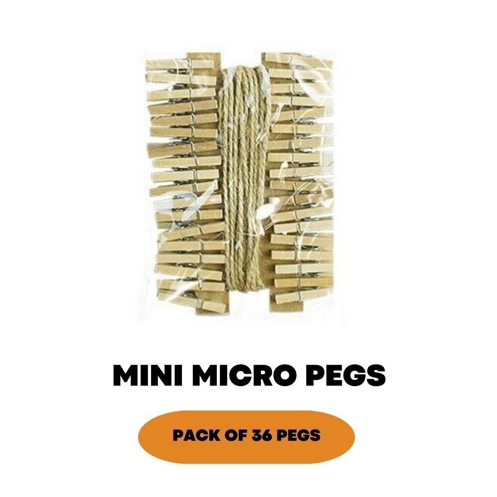 36x Mini Wooden Pegs Jute String Clips Christmas Card Hanging Wedding Photo Clip - ZYBUX