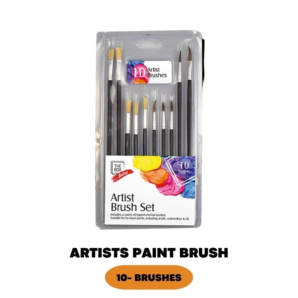 10Pc Artists Paint Brush Set Fine Art Model Making Oil Acrylic Watercolour Craft