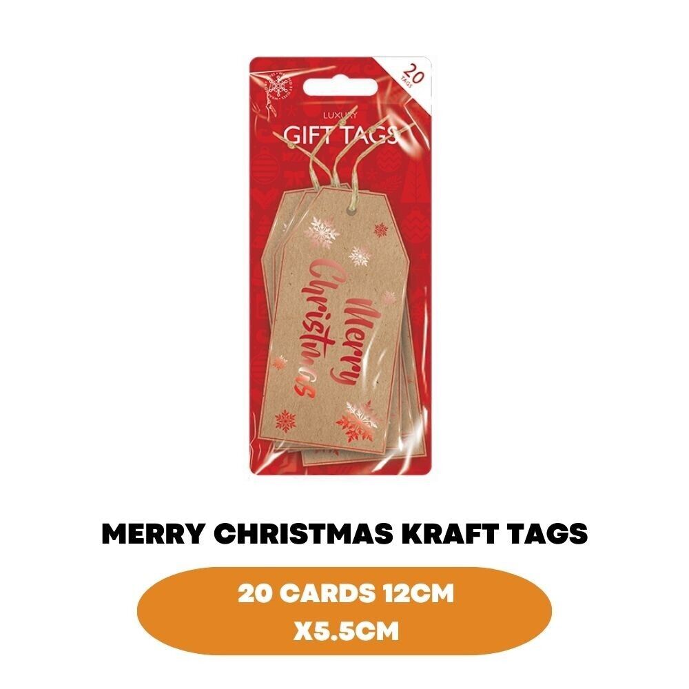 20x Merry Christmas Gift Tags Kraft Paper Tag Xmas Handmade Luxury Card 12x5.5cm - ZYBUX
