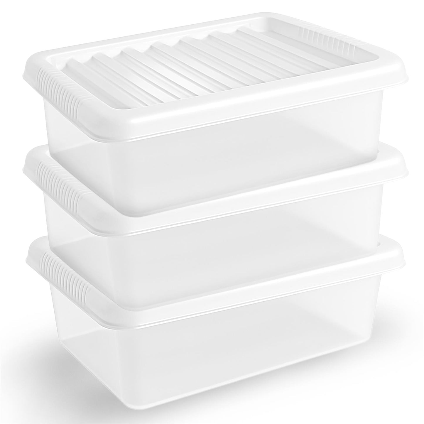 Plastic Storage Boxes with Lids – Clear Black Small Medium Large Stackable Plastic Containers | Ideal for Craft, Shoes, Toys, Office, and Kitchen Organiser | Durable, BPA Free Storage Bin (SET of 3)