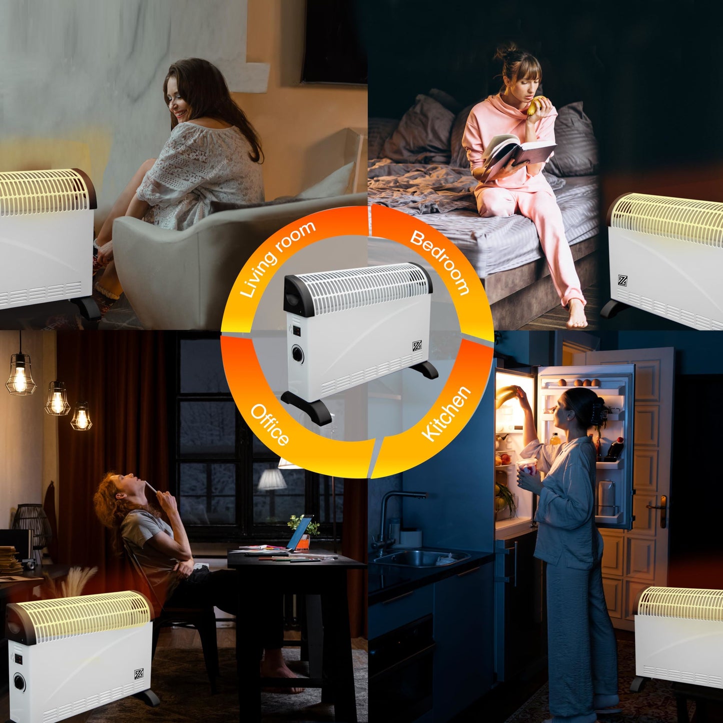 ZYBUX - 2000W Convection Heater, Electric Convector Radiator Heater - 3 Heat Settings (750/1250/ 2000 W), Adjustable Thermostat & Overheat Protection - Free Standing, Ideal for Home or Office, White
