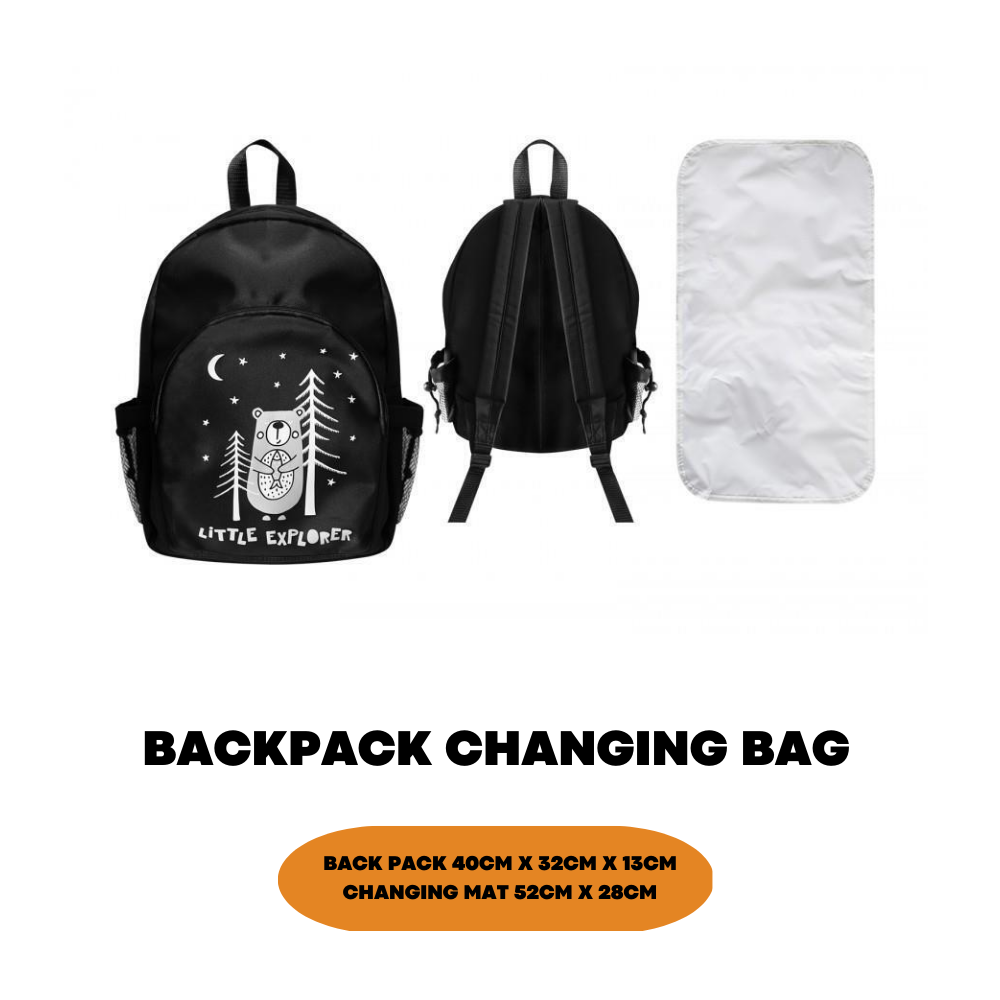 Nappy Changing Mummy Bag for Baby Diaper Large Rucksack with Changing Mat, Black - ZYBUX