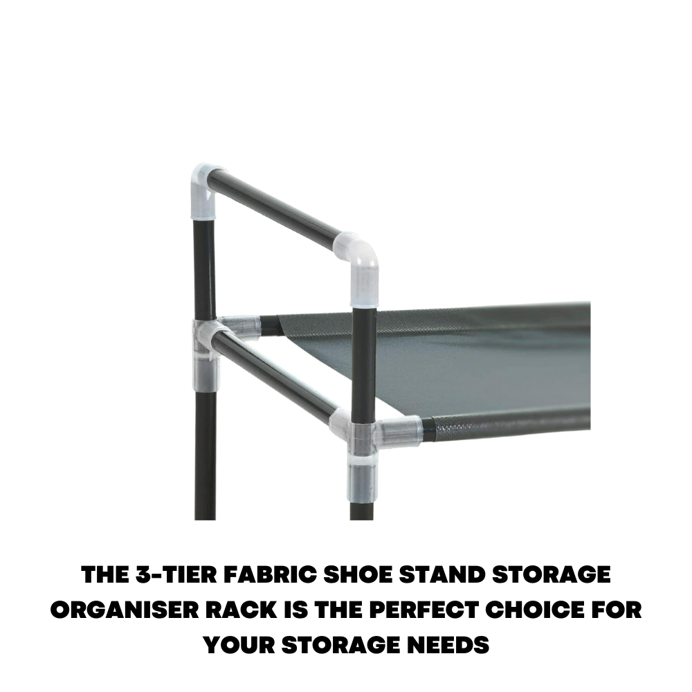 Long 3 Tier Fabric Organiser Shoe Shelf Rack Space Saving Stand Storage Compact - ZYBUX