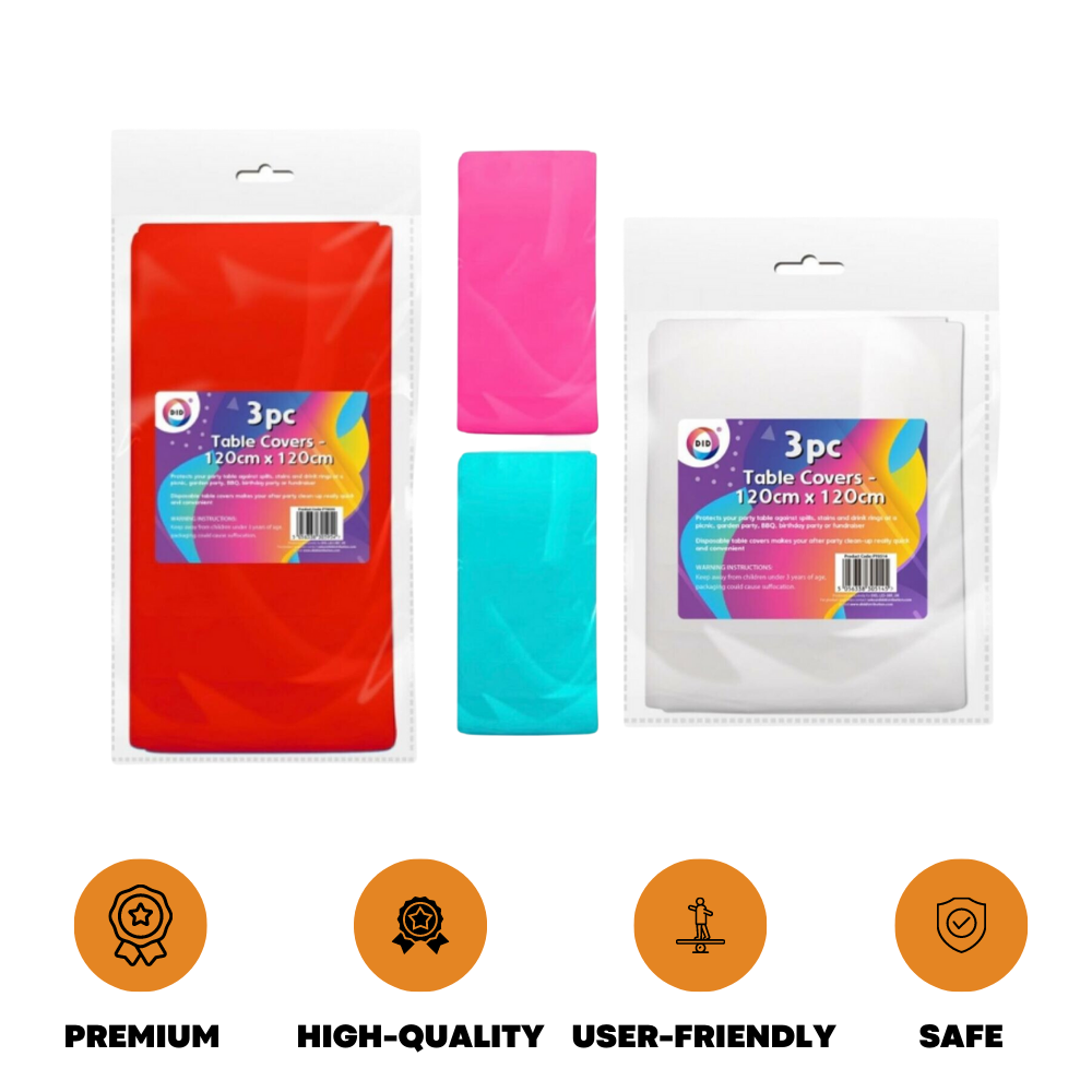 3 Pack Disposable Plastic Table Covers For Easy Cleaning