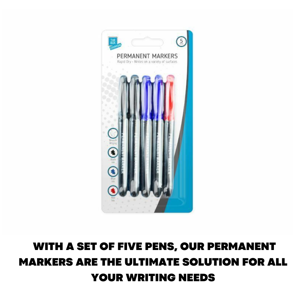 5 Pack Permanent Marker Pens Multi Assorted Colour Fast Drying New Tip Point
