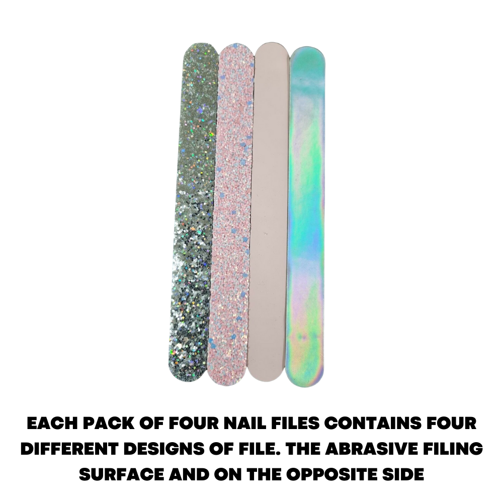 4 Pack Straight Large Nail Files Emery Board Dual Sided Glitter Medium Abrasive
