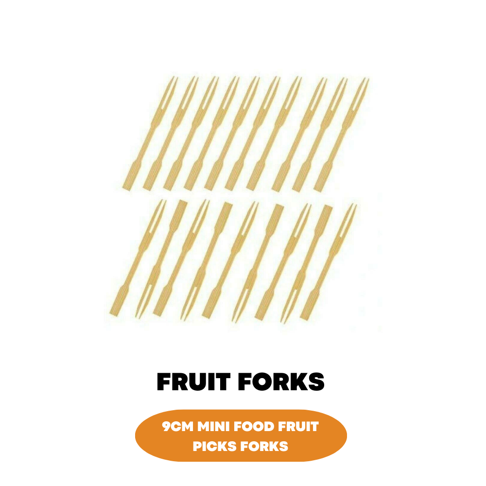 50x Bamboo Cocktail Picks Two Tined Fruit Forks 9cm