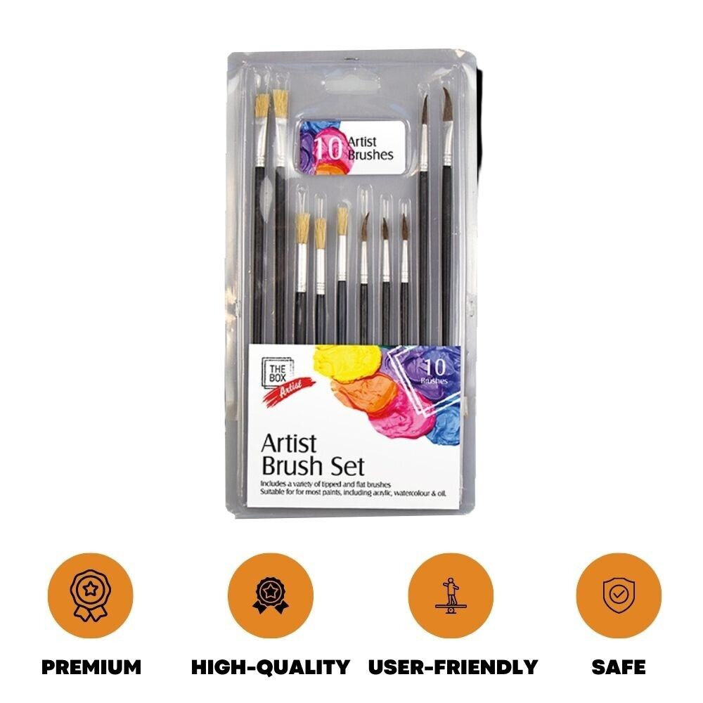 10Pc Artists Paint Brush Set Fine Art Model Making Oil Acrylic Watercolour Craft