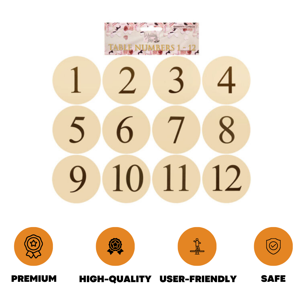 1-12 Table Number Cards Wedding Event Party Top Table Card Seating Plan Numbers - ZYBUX