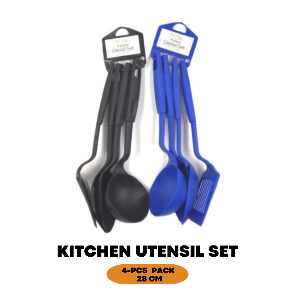 4 Pack Plastic Utensil Set For Kitchen With 28cm Ladle Turner Spoons