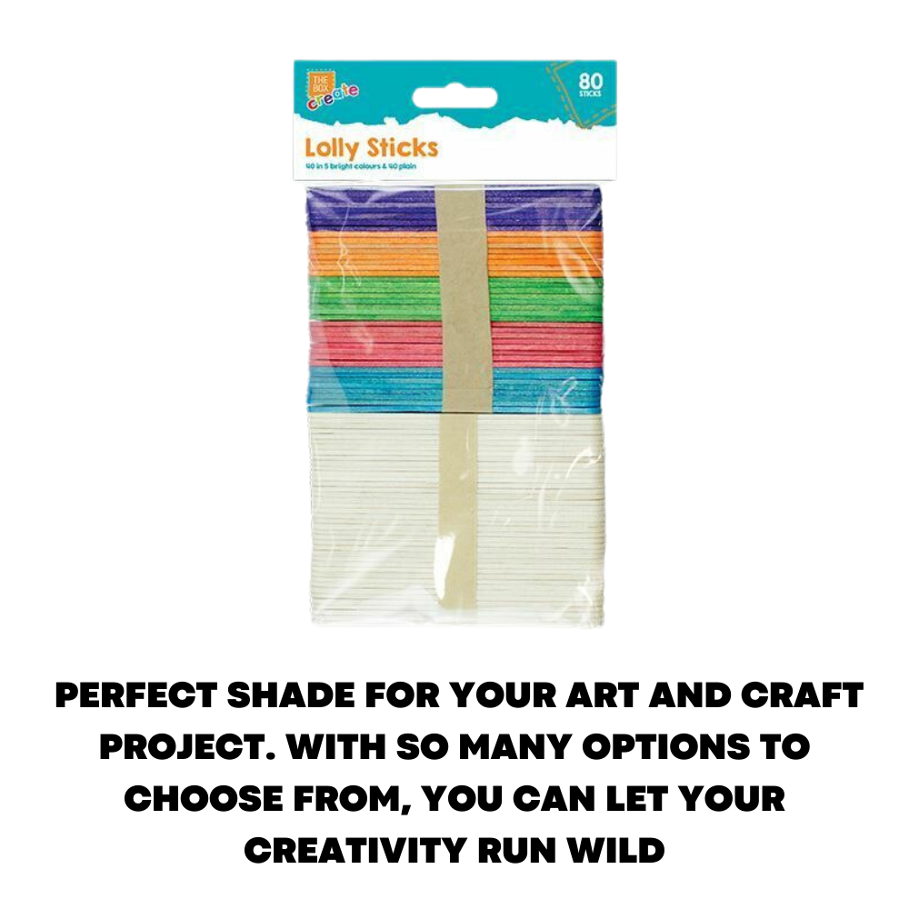 80 Pack Ice Lolly Lollipop Sticks Coloured Lollies Natural Wooden Craft 120x10mm - ZYBUX