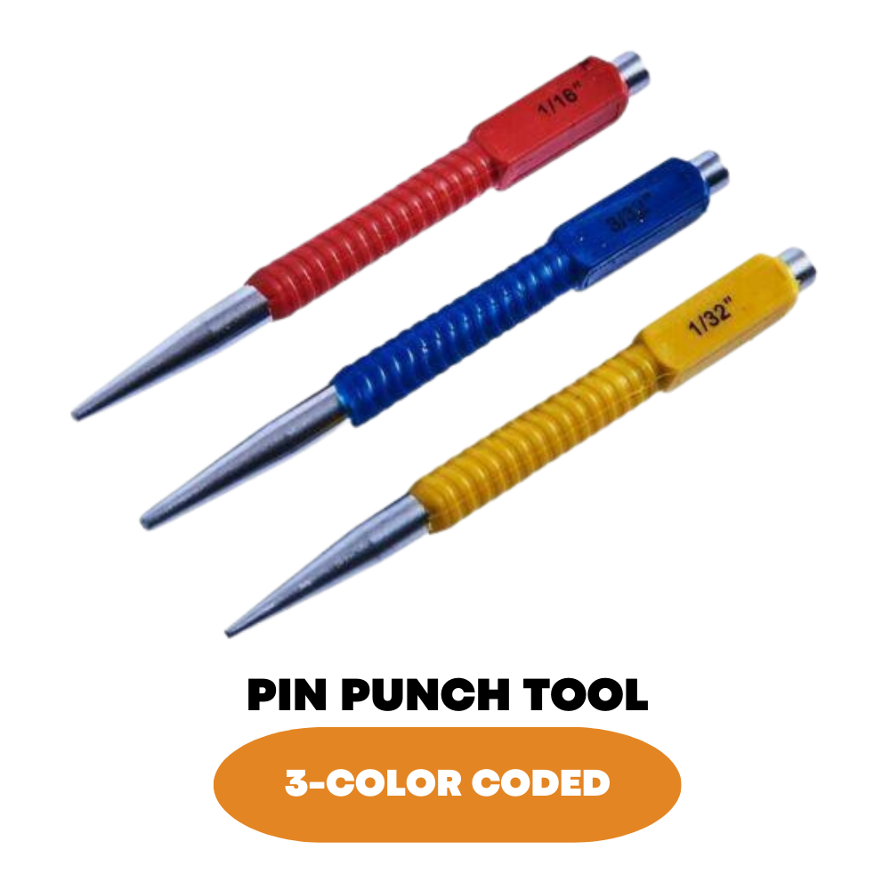 3Pcs Colour Coded Nail Punch Tool Set Carbon Steel Body Hide Pins 1/32 1/16 3/32 - ZYBUX
