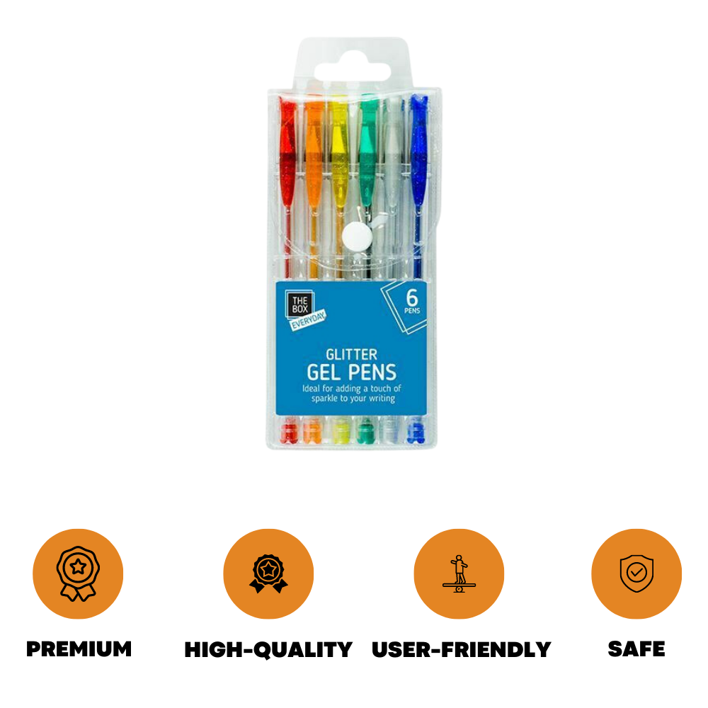 Glitter Gel Pen Set Kids Adults Colouring Book Pens Art Craft Stationary 6 Pack - ZYBUX