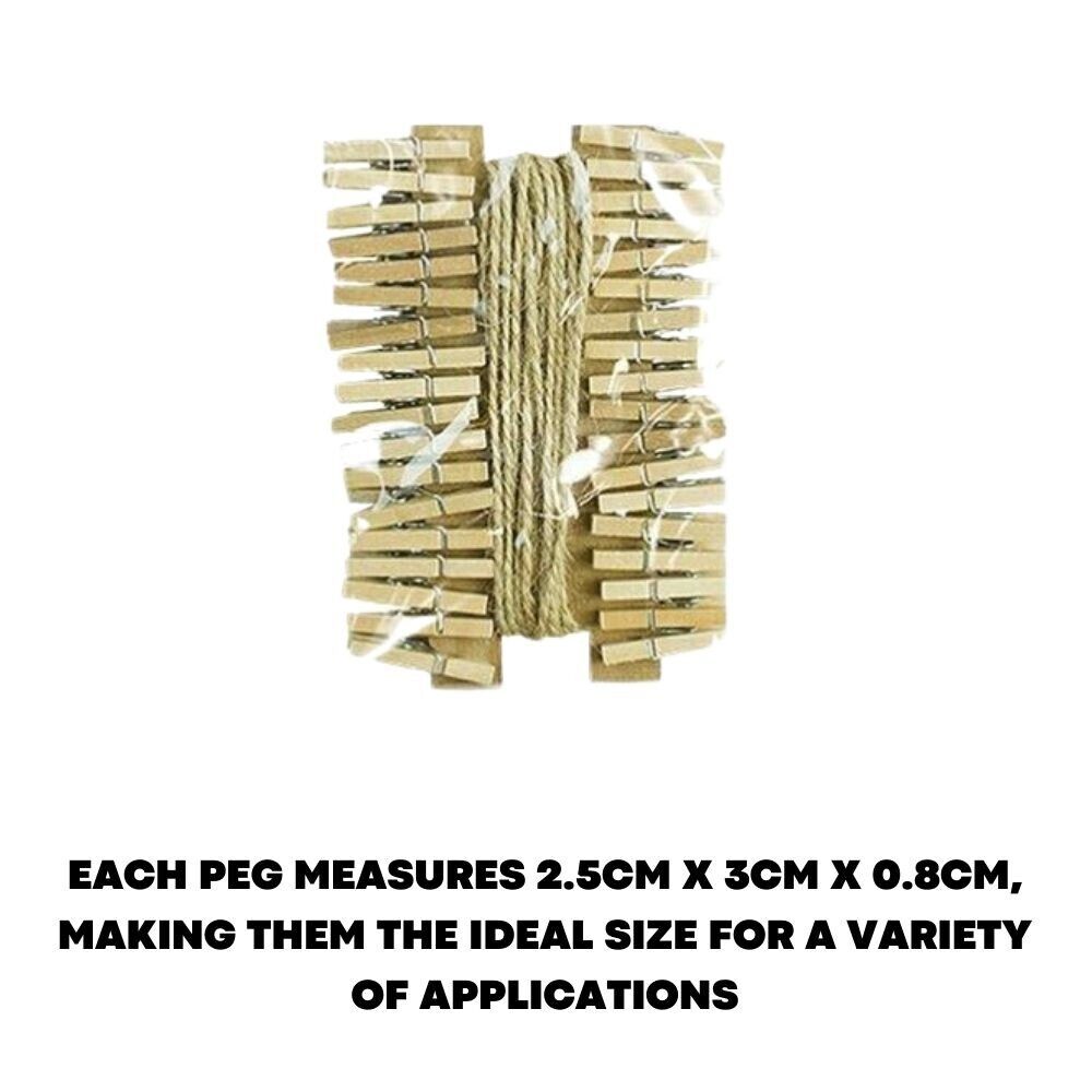 36x Mini Wooden Pegs Jute String Clips Christmas Card Hanging Wedding Photo Clip - ZYBUX