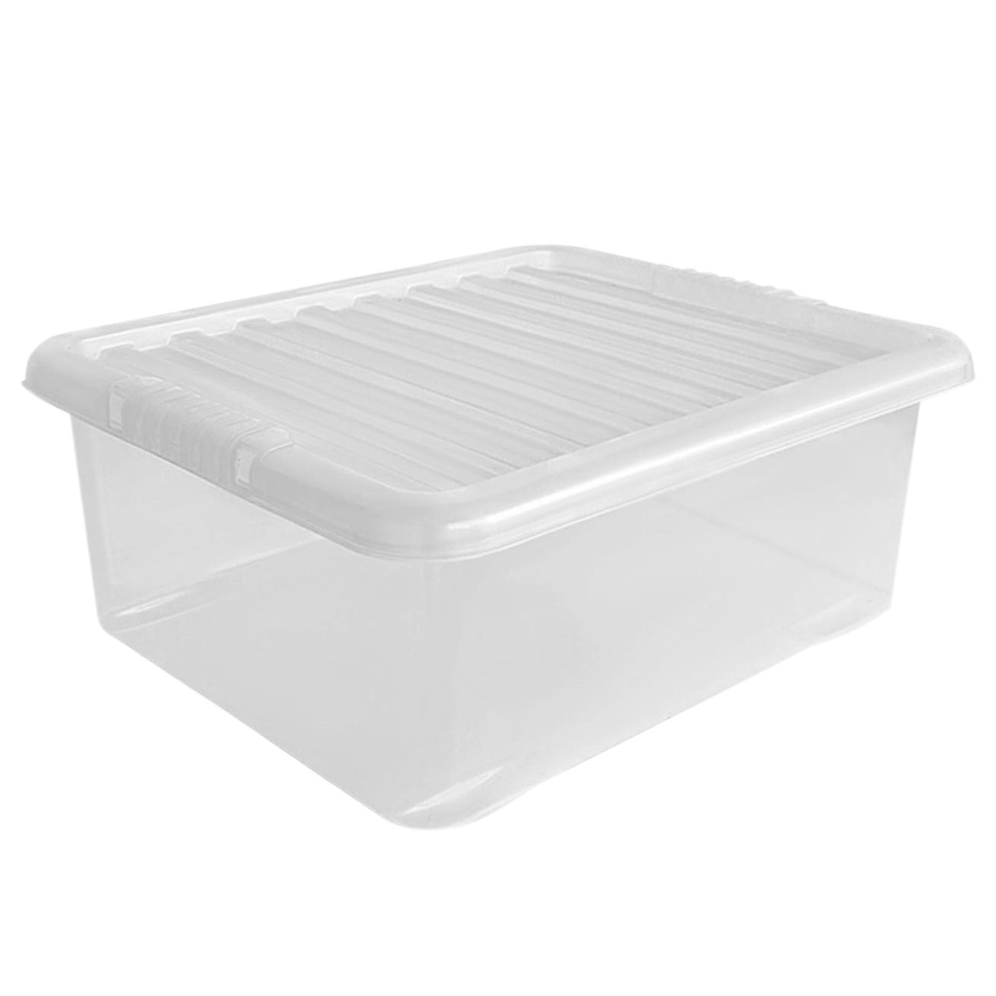 Underbed Plastic Storage Boxes with Lids – Clear & Black – 30L, 32L | Stackable Plastic Containers for Clothes, Shoes & Bedding | Space-Saving, Durable, BPA Free Storage Bins