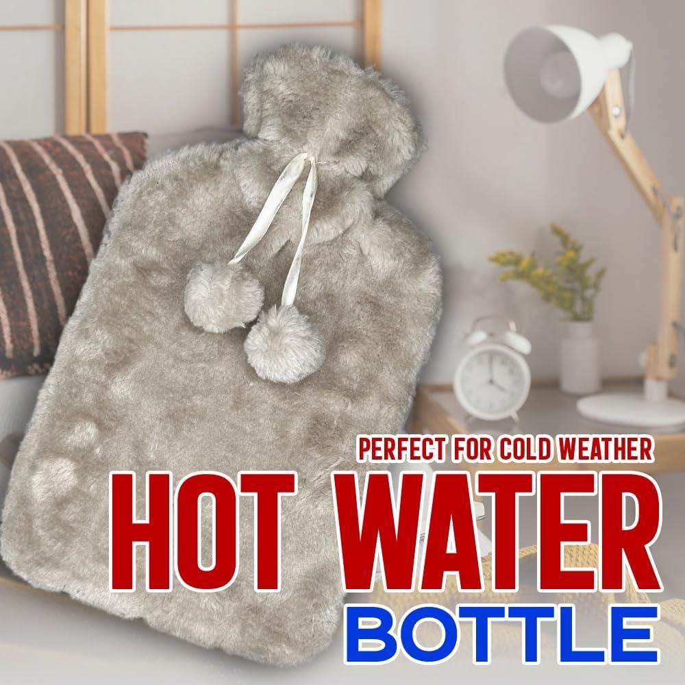 2 Litre Hot Water Bottle with Cosy Fluffy Cover Premium Faux Fur Bag Large 2L