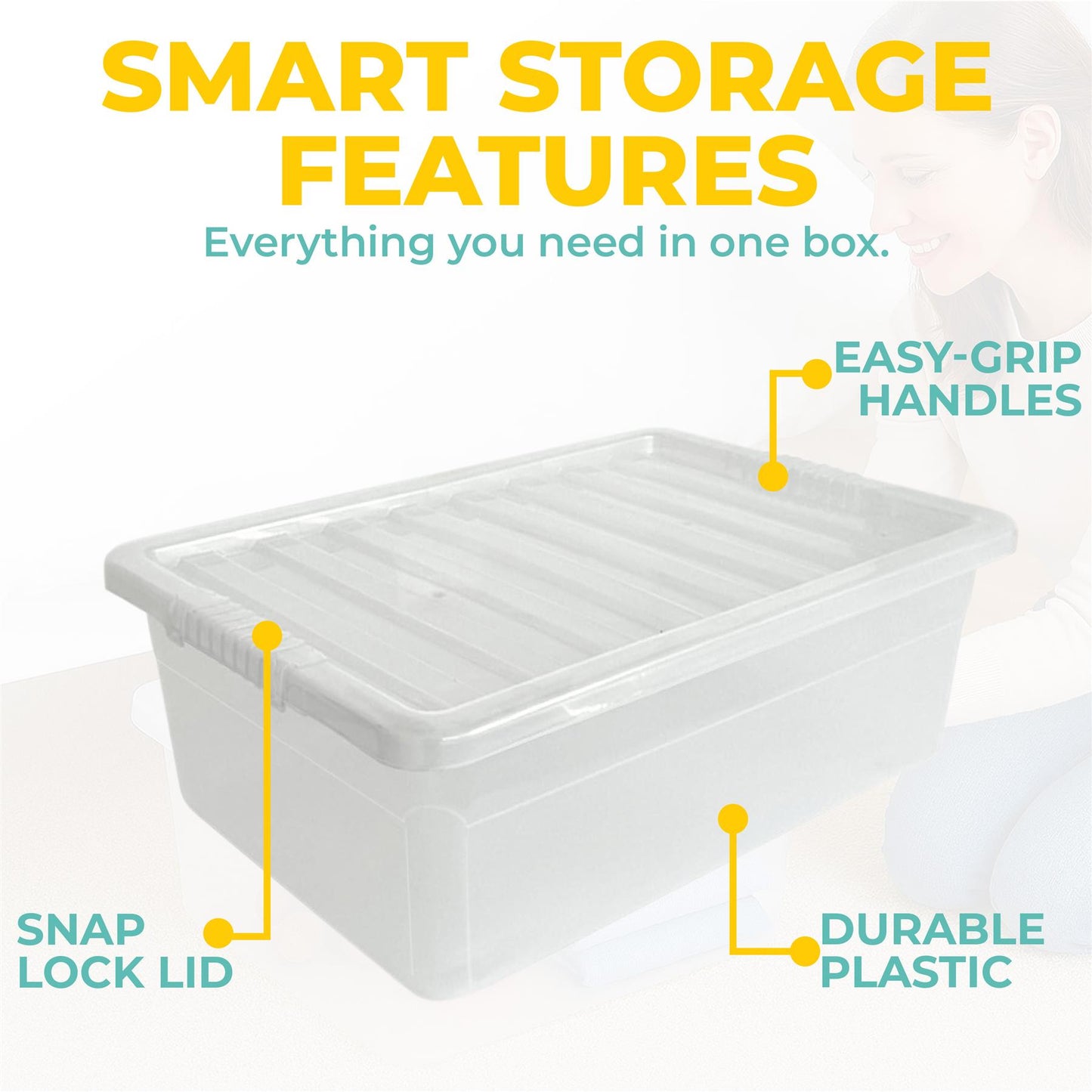Underbed Plastic Storage Boxes with Lids – Clear & Black – 30L, 32L | Stackable Plastic Containers for Clothes, Shoes & Bedding | Space-Saving, Durable, BPA Free Storage Bins