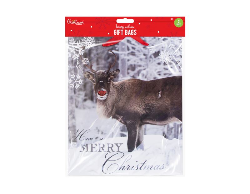 2 Luxury Medium Christmas Gift Bags - Cute & Traditional Xmas Bags