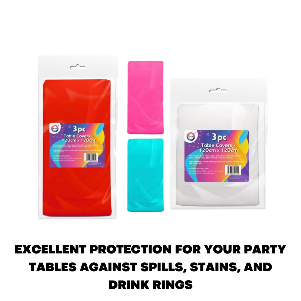 3 Pack Disposable Plastic Table Covers For Easy Cleaning