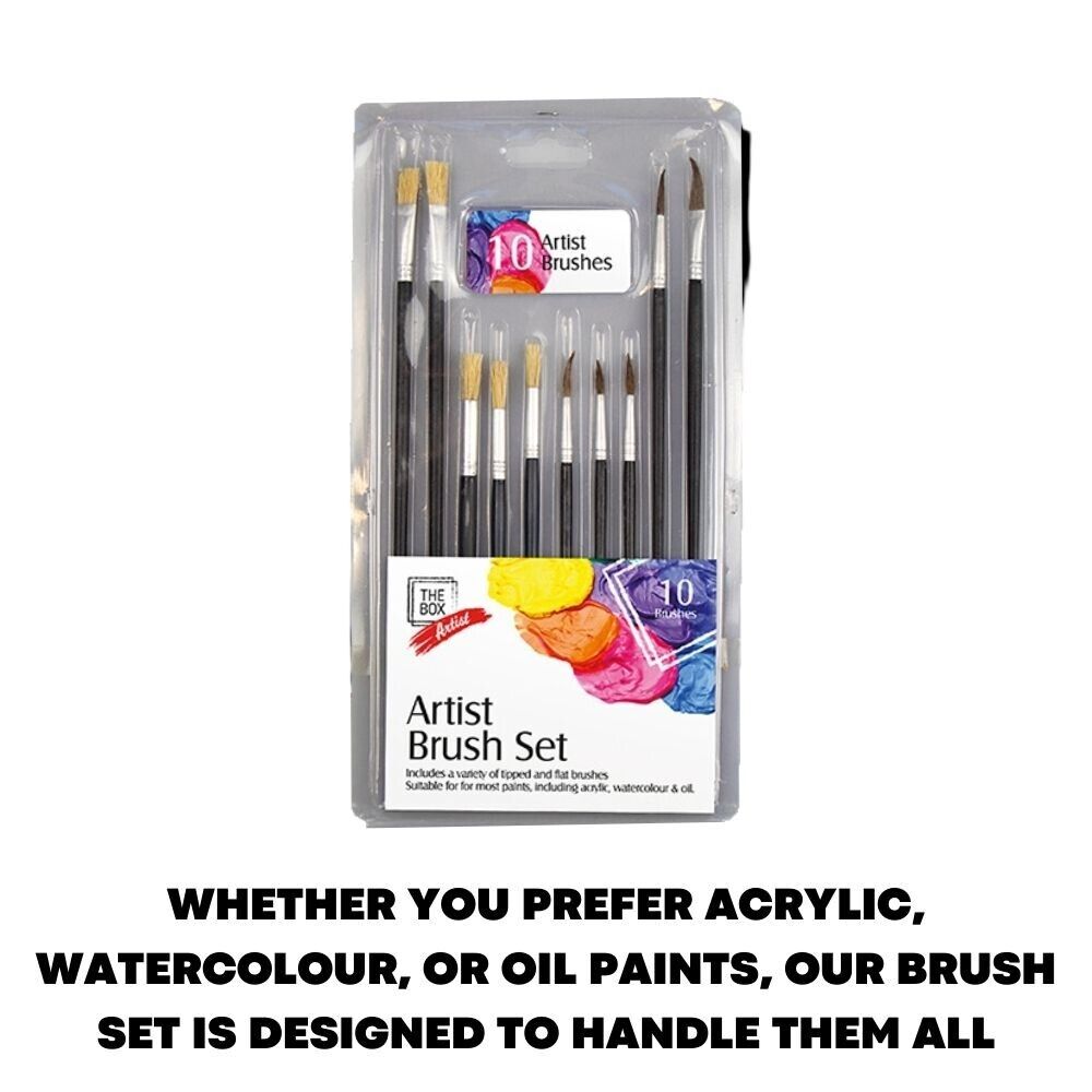 10Pc Artists Paint Brush Set Fine Art Model Making Oil Acrylic Watercolour Craft
