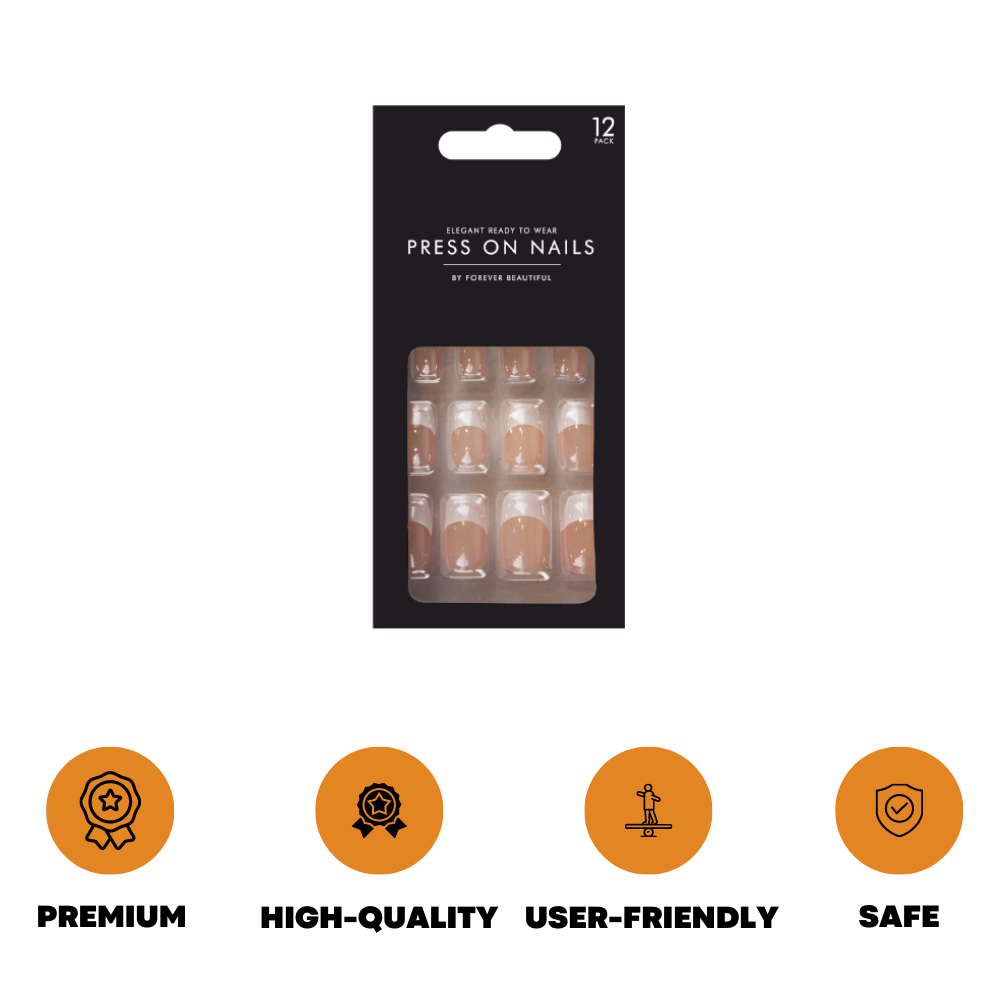 12x Press-On False Nails Set - French Beauty Manicure