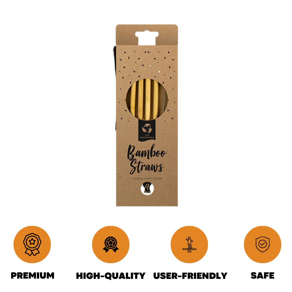 4x Reusable Bamboo Straws Natural & Eco Friendly