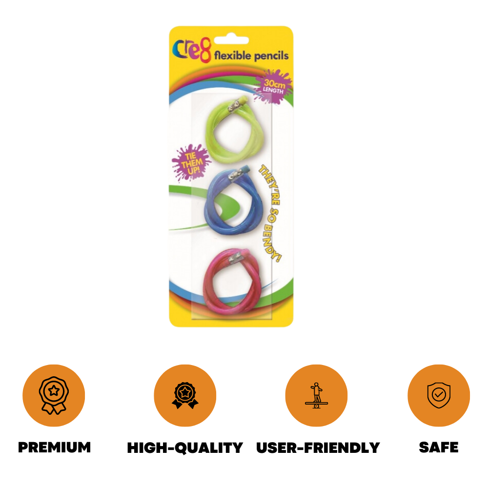 3 x Flexible Bendy Pencils Colours Erasers Soft Magic Bend Kids Children School - ZYBUX