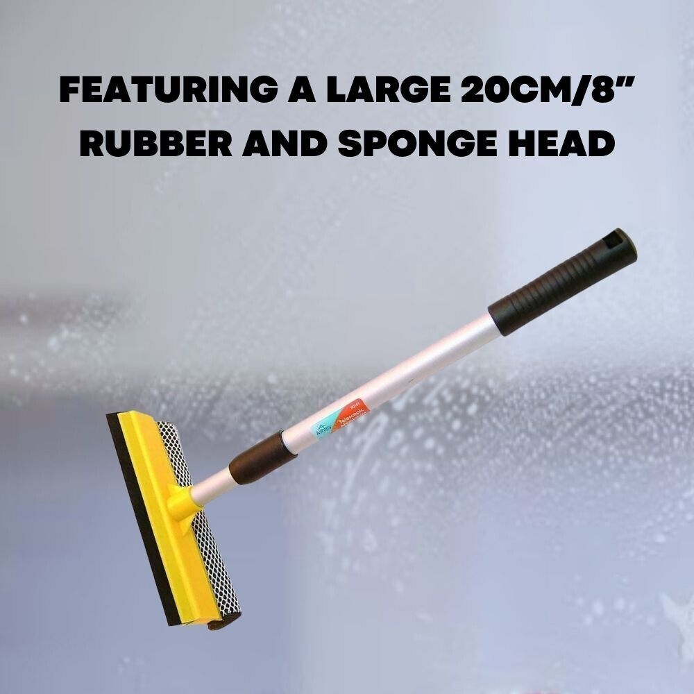 Telescopic Handle Squeegee Extendable Window Cleaner Wipe Detachable Sponge Head - ZYBUX
