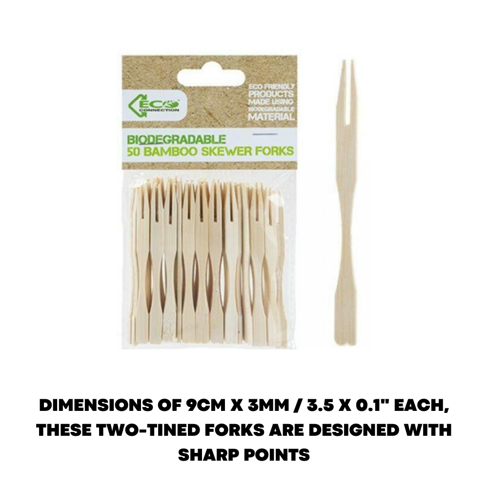 50x Bamboo Cocktail Picks Two Tined Fruit Forks 9cm