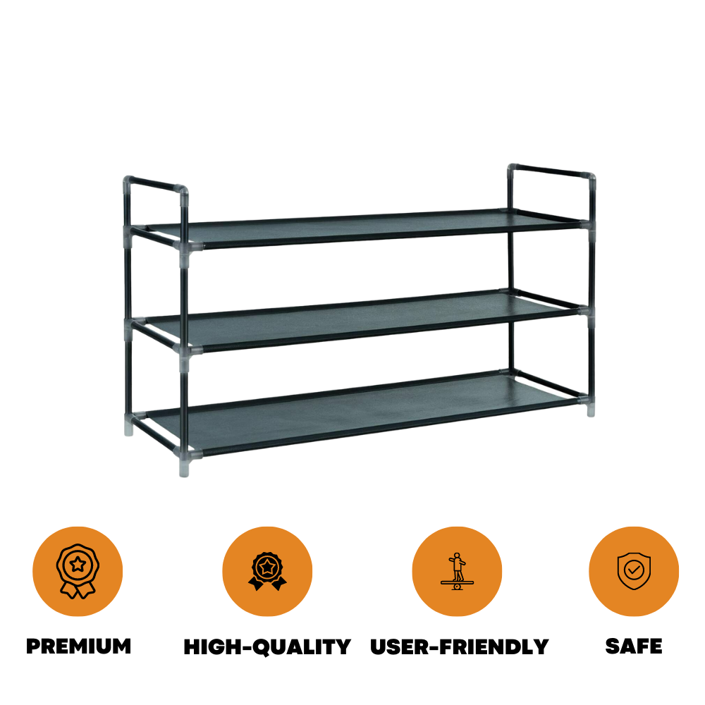 Long 3 Tier Fabric Organiser Shoe Shelf Rack Space Saving Stand Storage Compact - ZYBUX