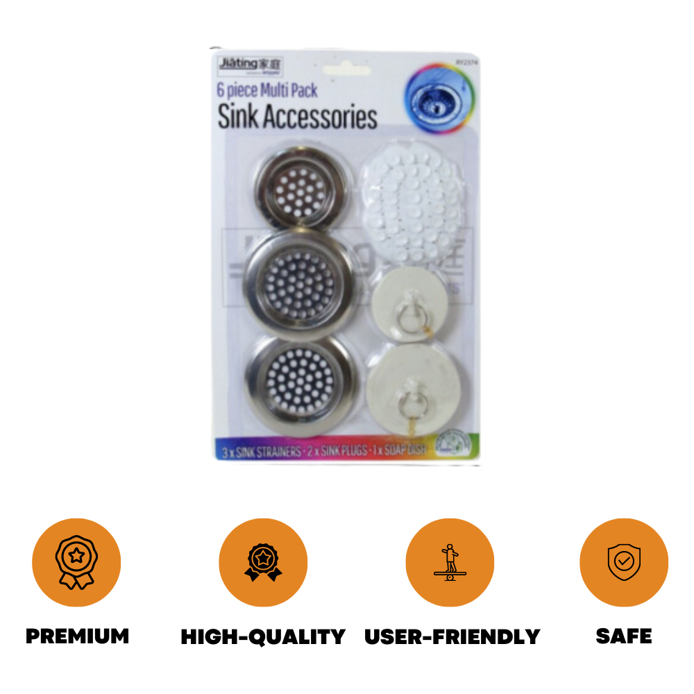 6 Pcs Sink Accessories Set Includes Strainers, Plugs & Soap Dish