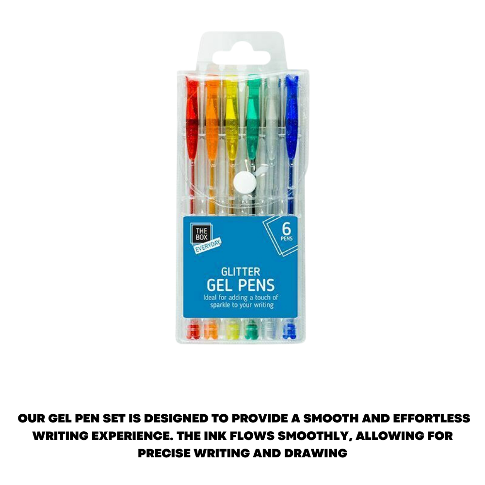 Glitter Gel Pen Set Kids Adults Colouring Book Pens Art Craft Stationary 6 Pack - ZYBUX