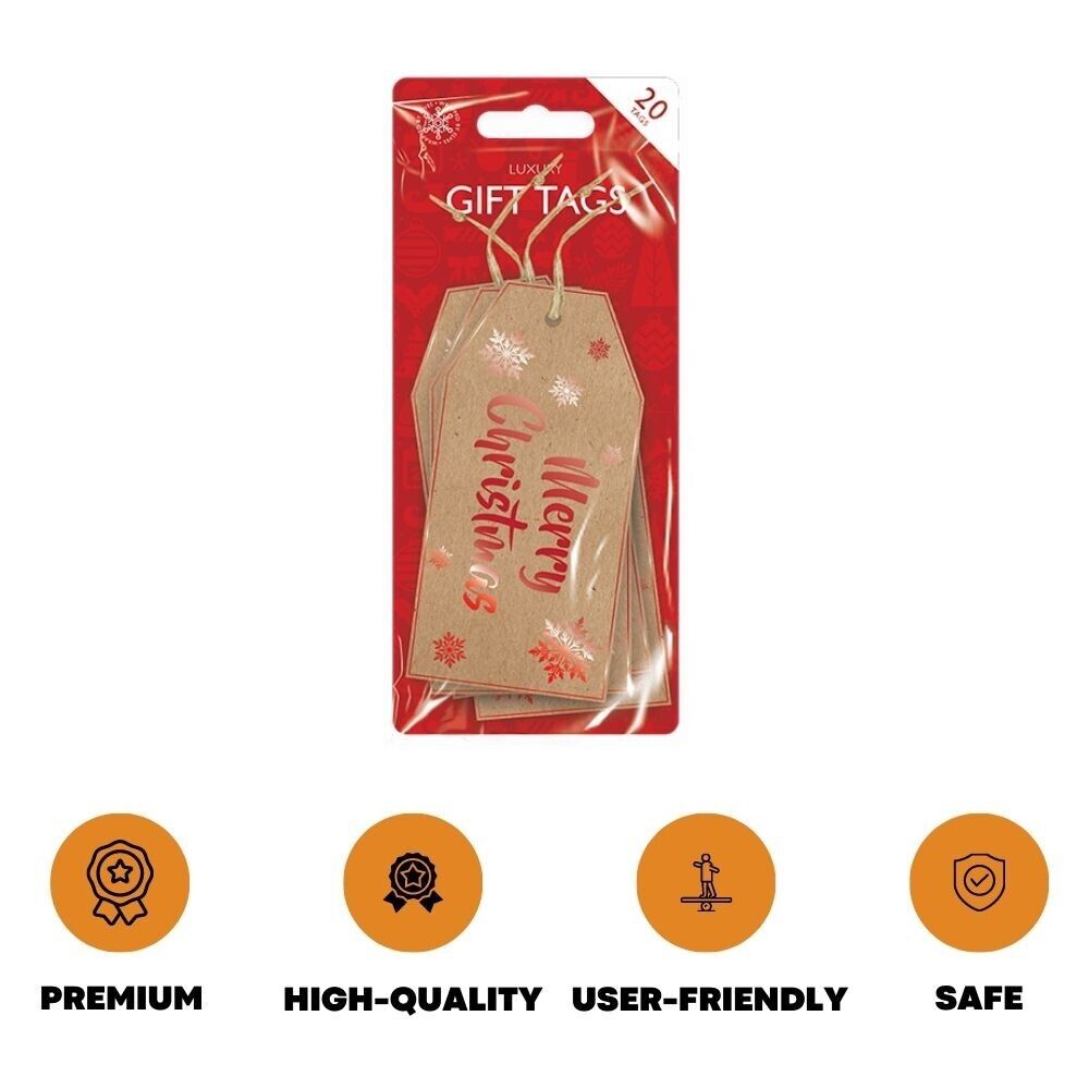 20x Merry Christmas Gift Tags Kraft Paper Tag Xmas Handmade Luxury Card 12x5.5cm - ZYBUX