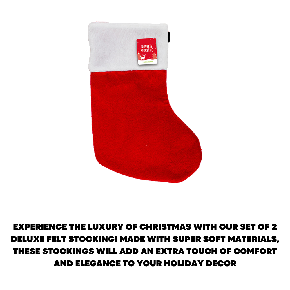2x Luxury Christmas Stocking Xmas Novelty Sock Deluxe Felt Super Soft Thick, Red - ZYBUX