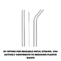 23 cm Silver Metal Drinking Straws Stainless Steel Reusable Cleaning Drink Party