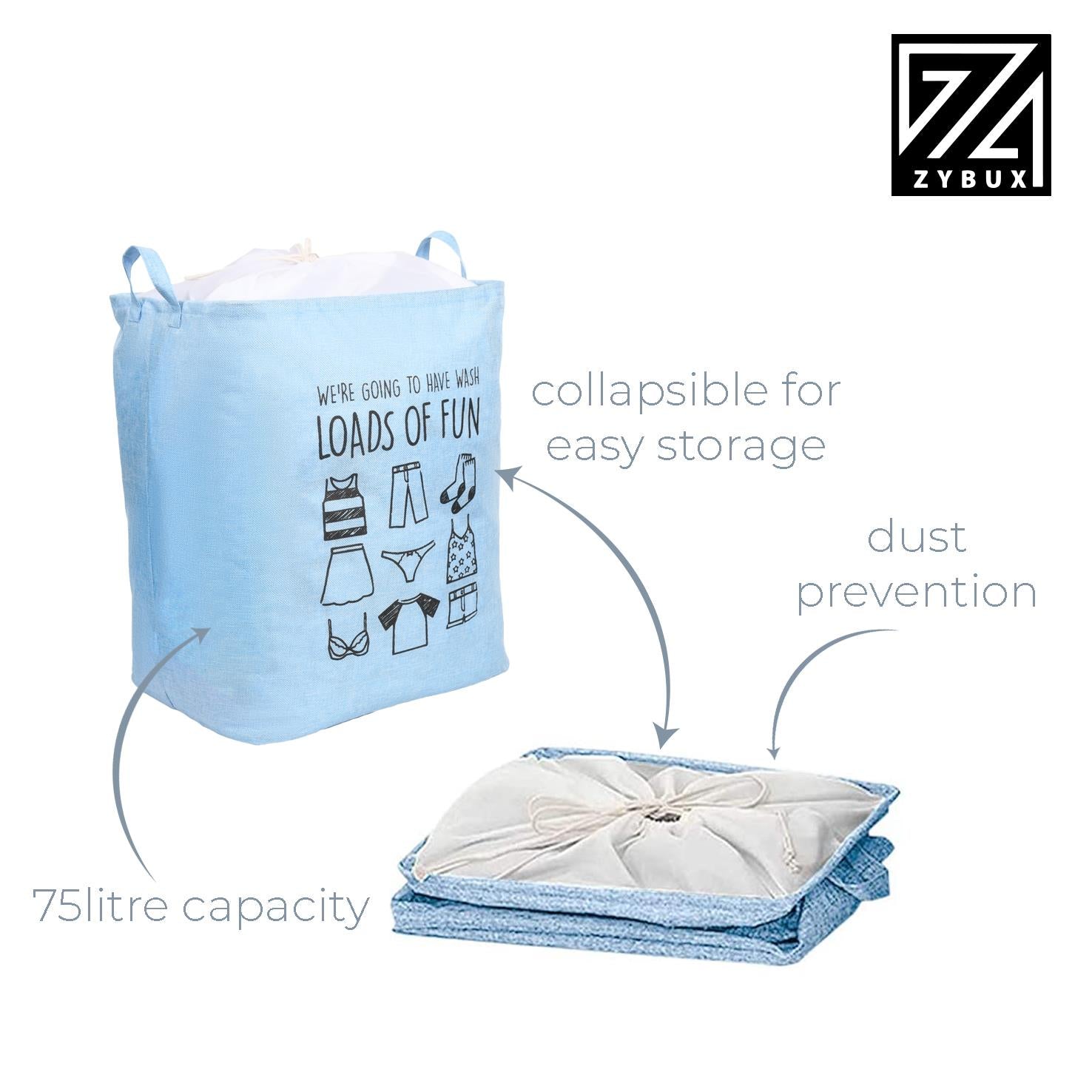75L Foldable Laundry Storage Washing Bin Basket Large Waterproof Cloth Baggage - ZYBUX