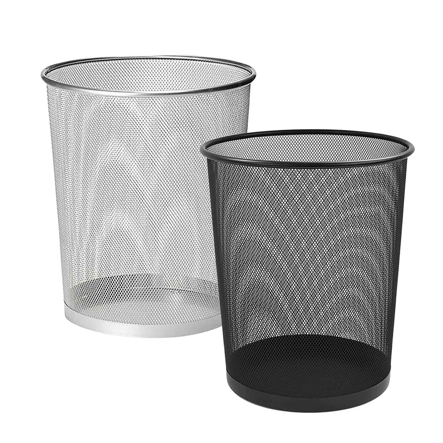 2 x METAL MESH WASTE PAPER BIN FOR OFFICE HOME USE BEDROOM - LIGHTWEIGHT STURDY