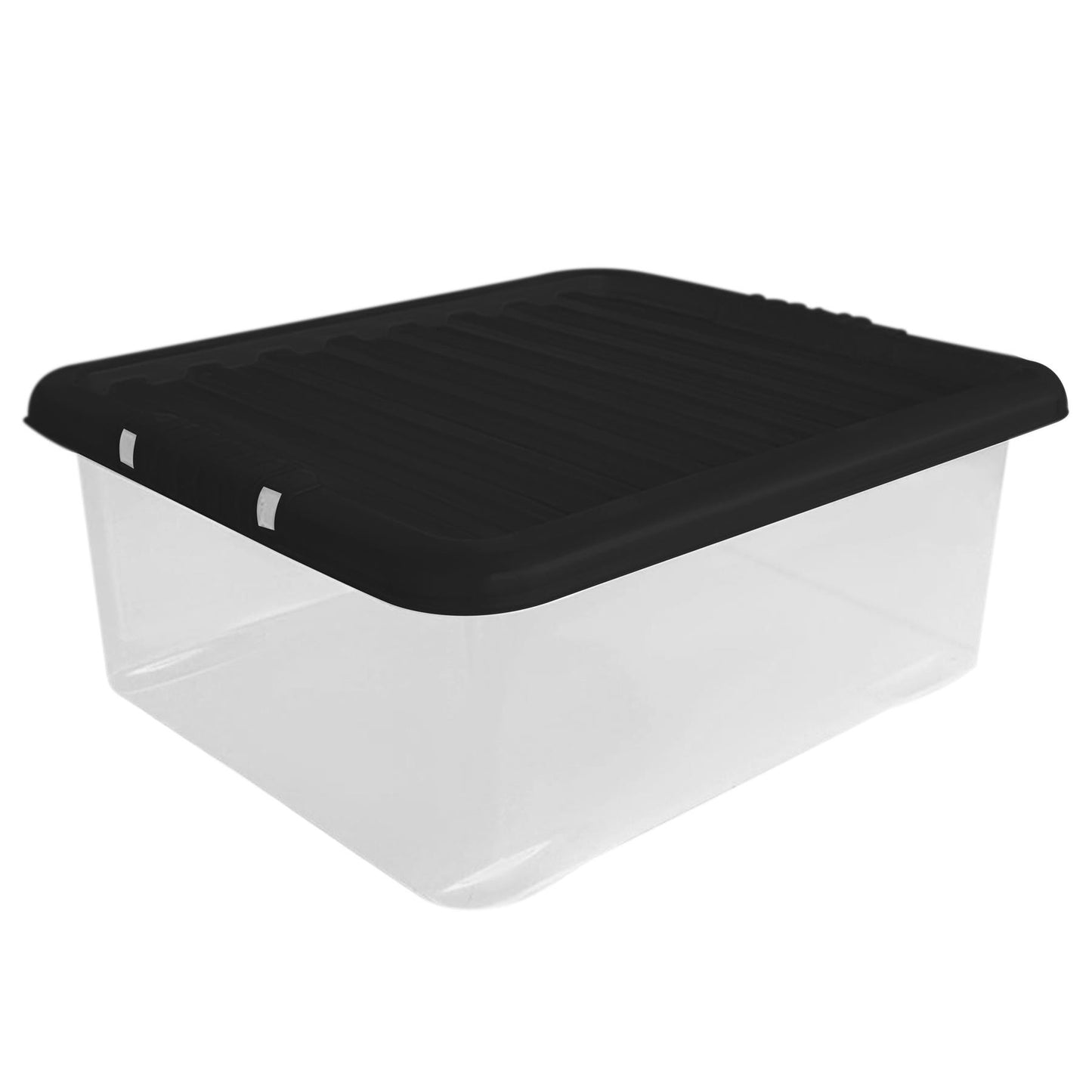 Underbed Plastic Storage Boxes with Lids – Clear & Black – 30L, 32L | Stackable Plastic Containers for Clothes, Shoes & Bedding | Space-Saving, Durable, BPA Free Storage Bins