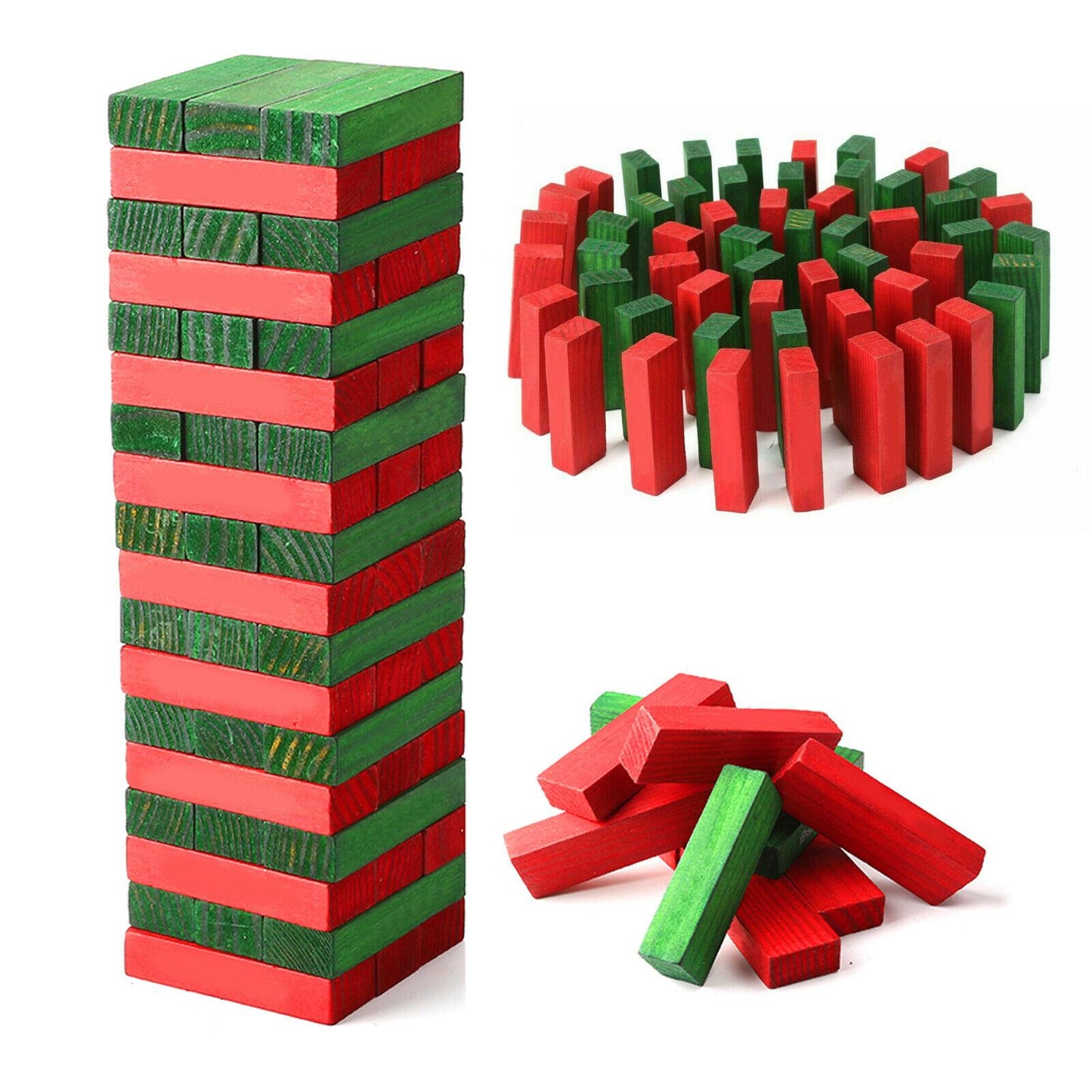 GIANT CHRISTMAS FESTIVE TUMBLING TOWER Wooden Stacking Game Family Board Kids UK