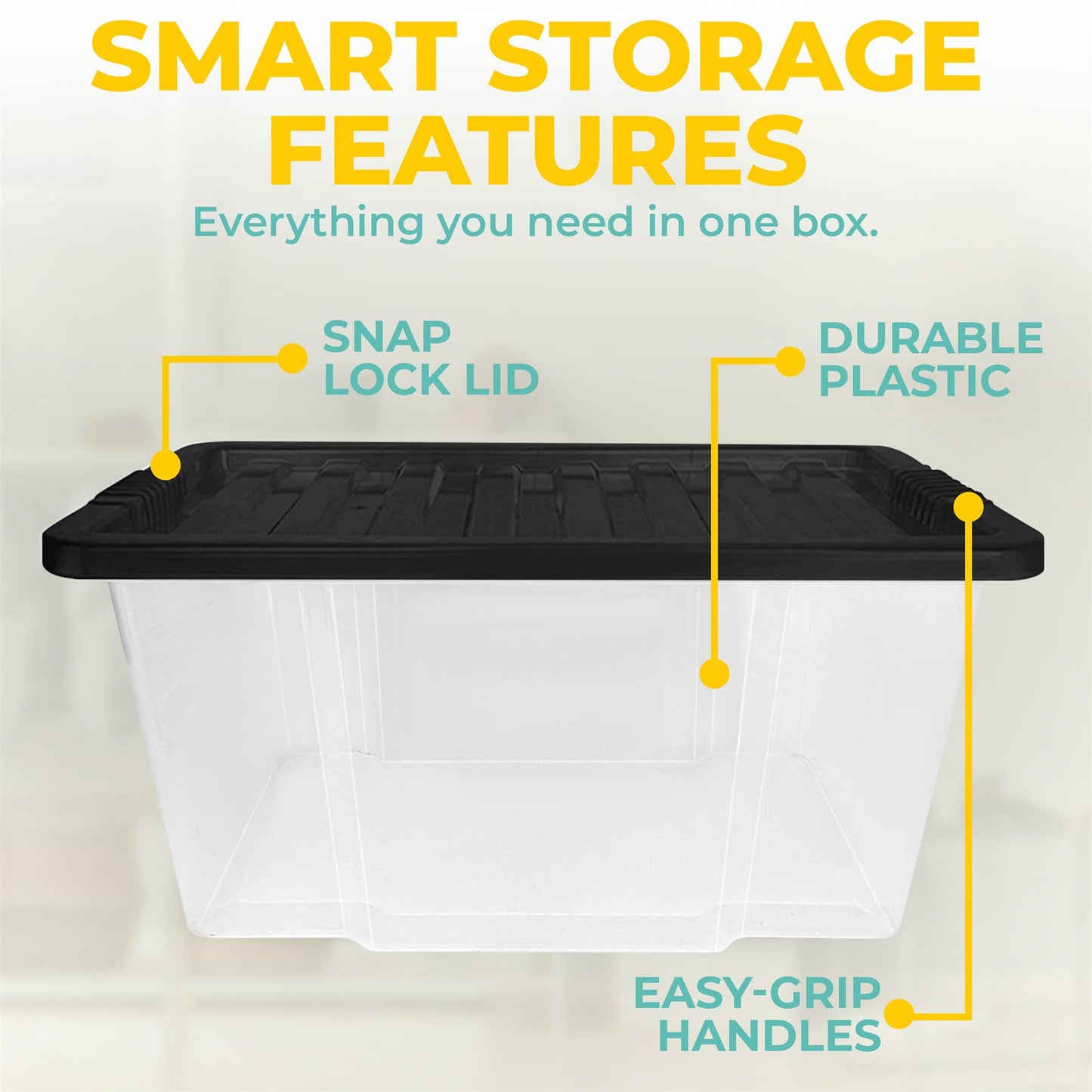 Plastic Storage Boxes with Lids – Clear Black Small Medium Large Stackable Plastic Containers | Ideal for Craft, Shoes, Toys, Office, and Kitchen Organiser | Durable, BPA Free Storage Bin (SET of 3)