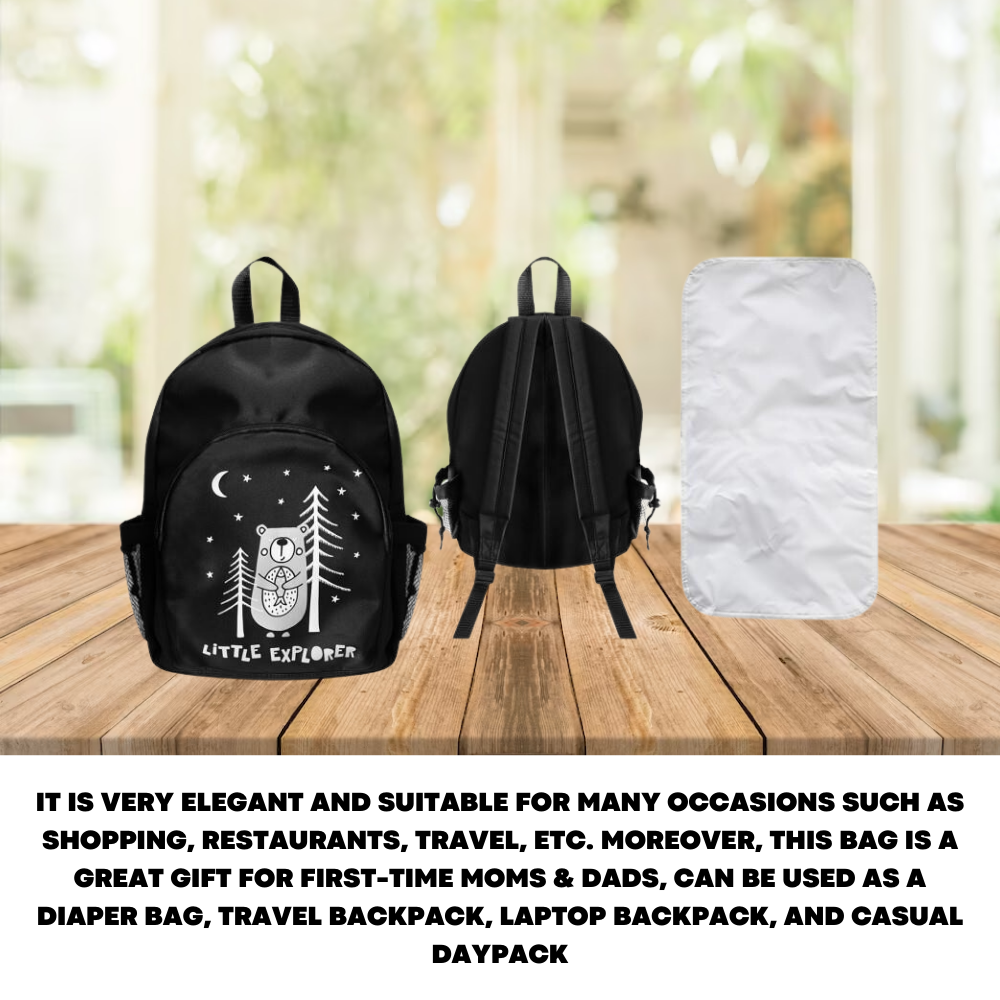 Nappy Changing Mummy Bag for Baby Diaper Large Rucksack with Changing Mat, Black - ZYBUX