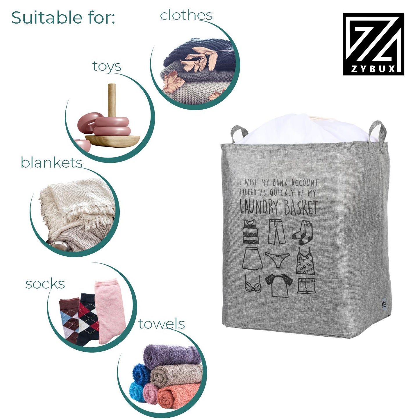 75L Foldable Laundry Storage Washing Bin Basket Large Waterproof Cloth Baggage - ZYBUX