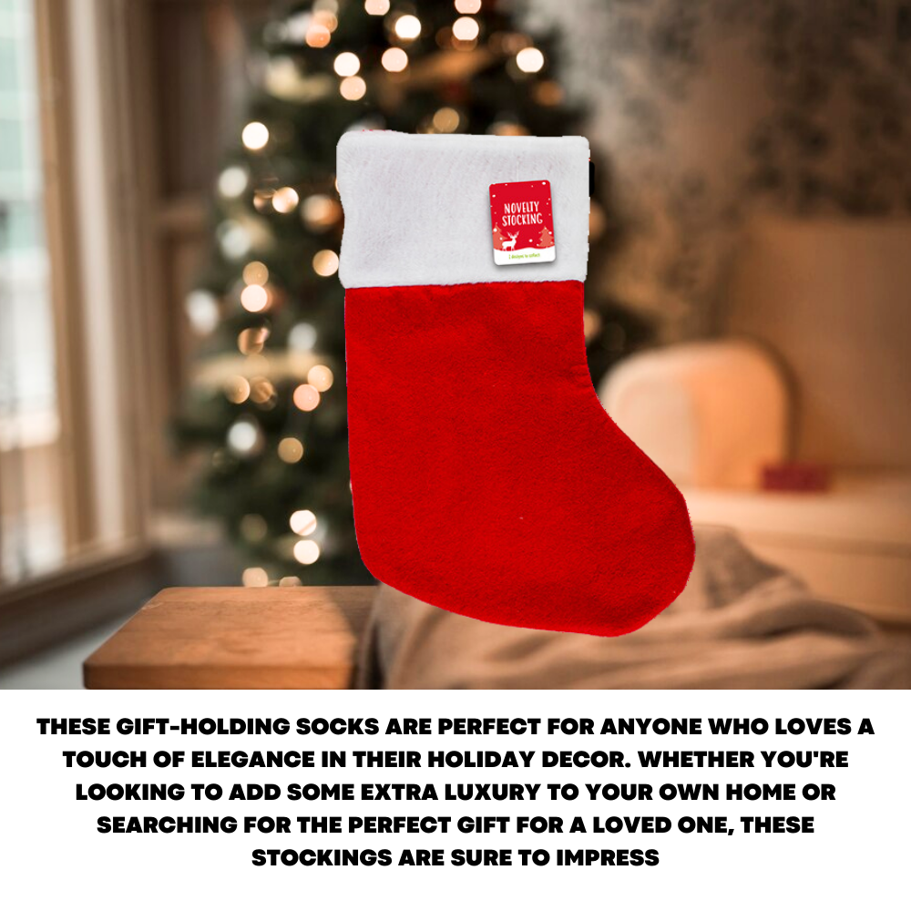 2x Luxury Christmas Stocking Xmas Novelty Sock Deluxe Felt Super Soft Thick, Red - ZYBUX