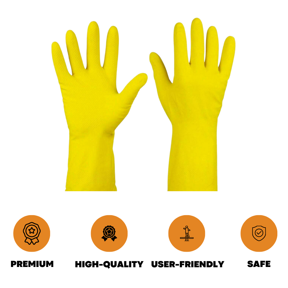 1 Pair Household Rubber Gloves Long Sleeve Washing Up Kitchen Cleaning, Medium - ZYBUX