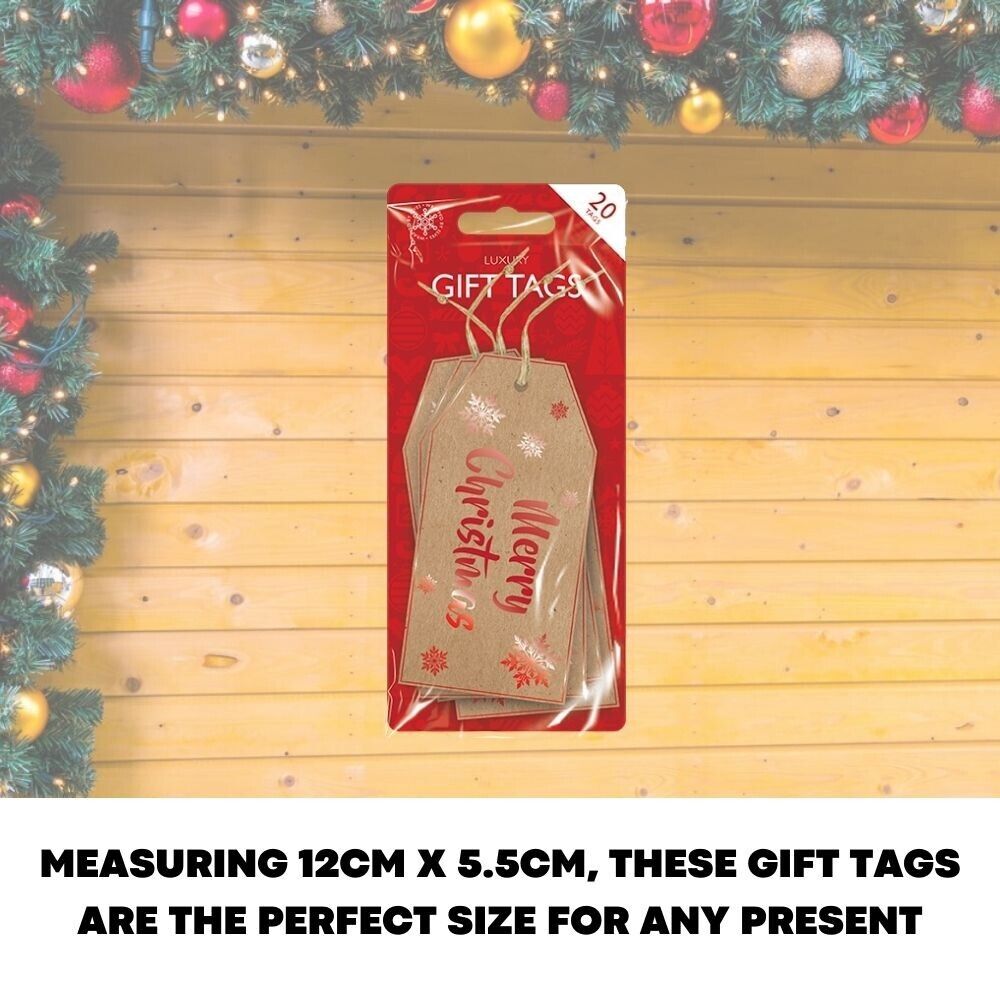 20x Merry Christmas Gift Tags Kraft Paper Tag Xmas Handmade Luxury Card 12x5.5cm - ZYBUX