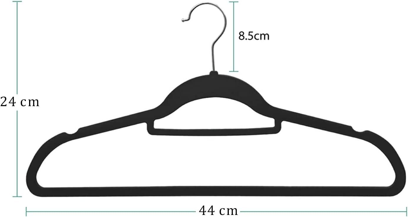 20 BLACK Velvet Hangers NON SLIP FLOCKED COAT CLOTHES HANGER TROUSER HANGING UK - ZYBUX