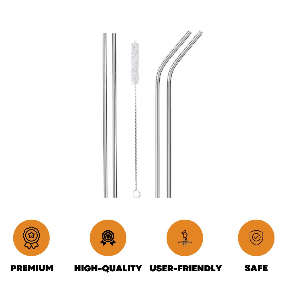 23 cm Silver Drinking Straws Stainless Steel Reusable