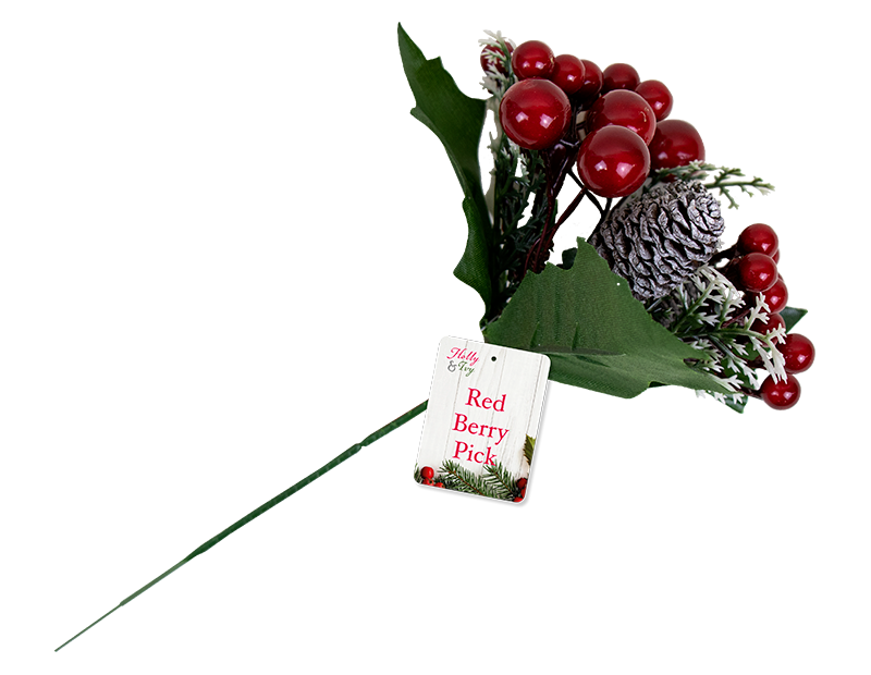 3x Red Berry Stems Flower Decoration Christmas