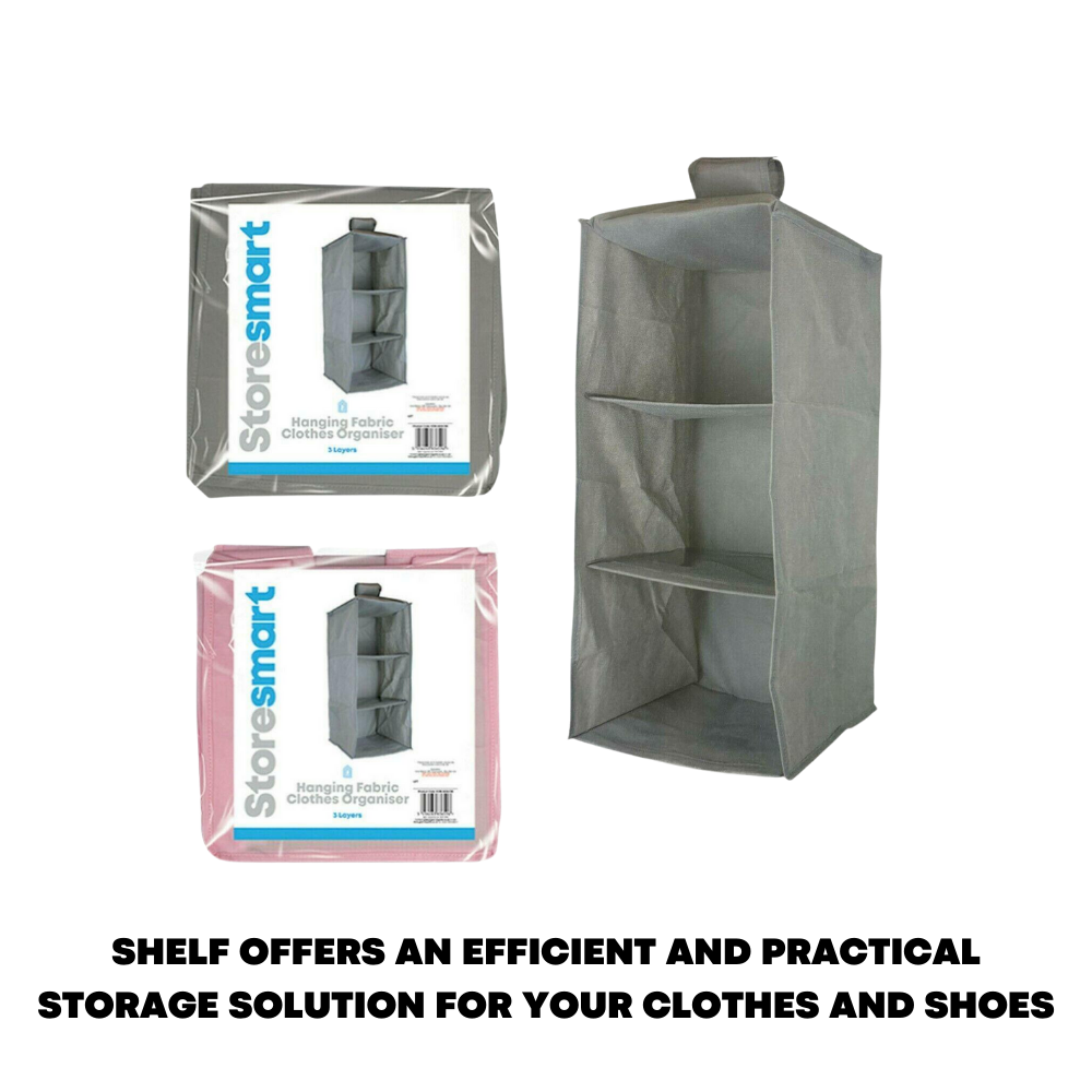 3 Pocket Wardrobe Hanging Shelf Storage Rack Clothes Shoes Organise Hang Closet - ZYBUX